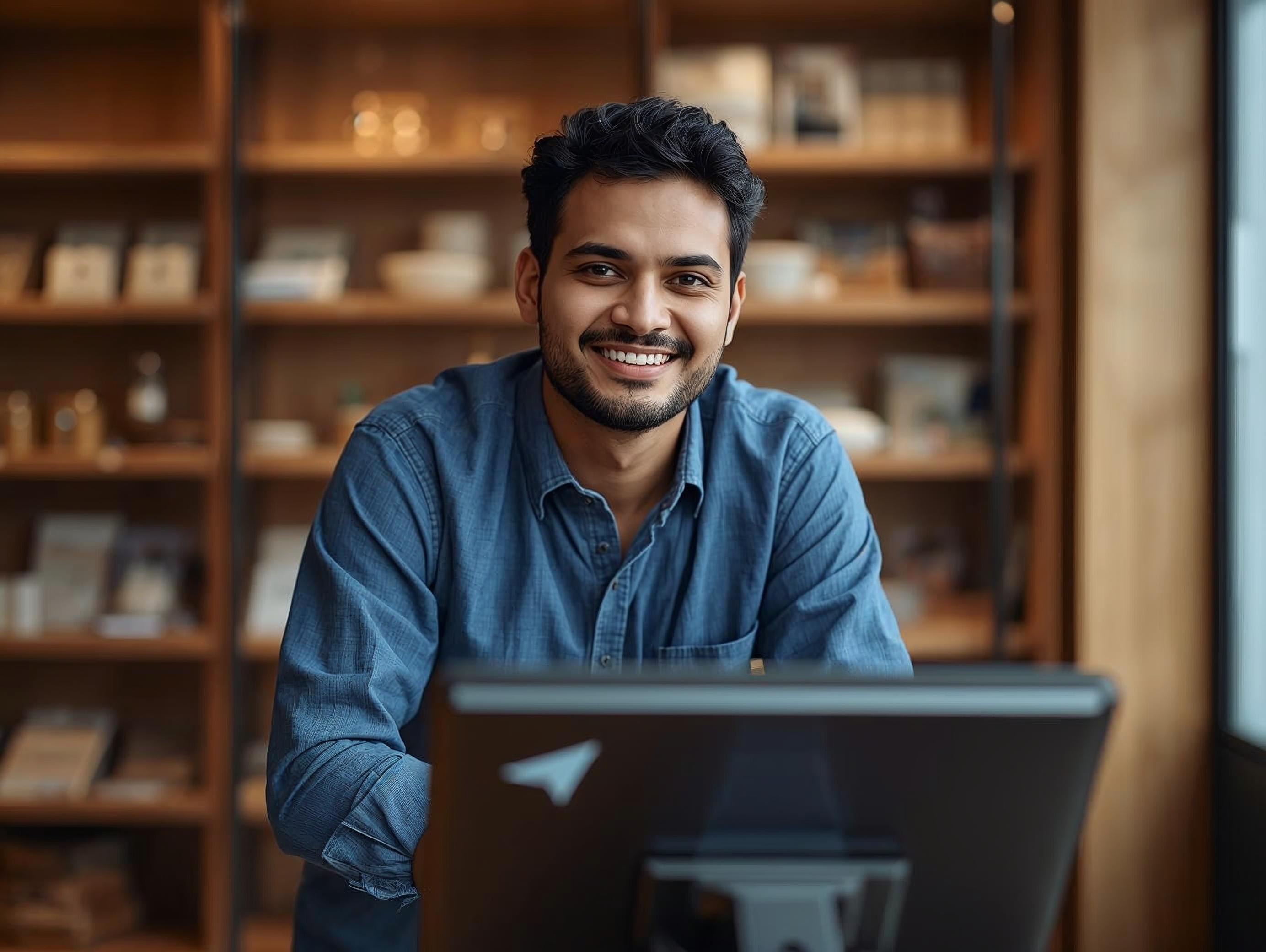 Retail owner giving a thumbs up inside their shop